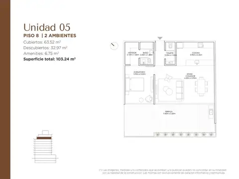 Departamento de 2 ambientes con terraza en venta en Palermo Hollywood