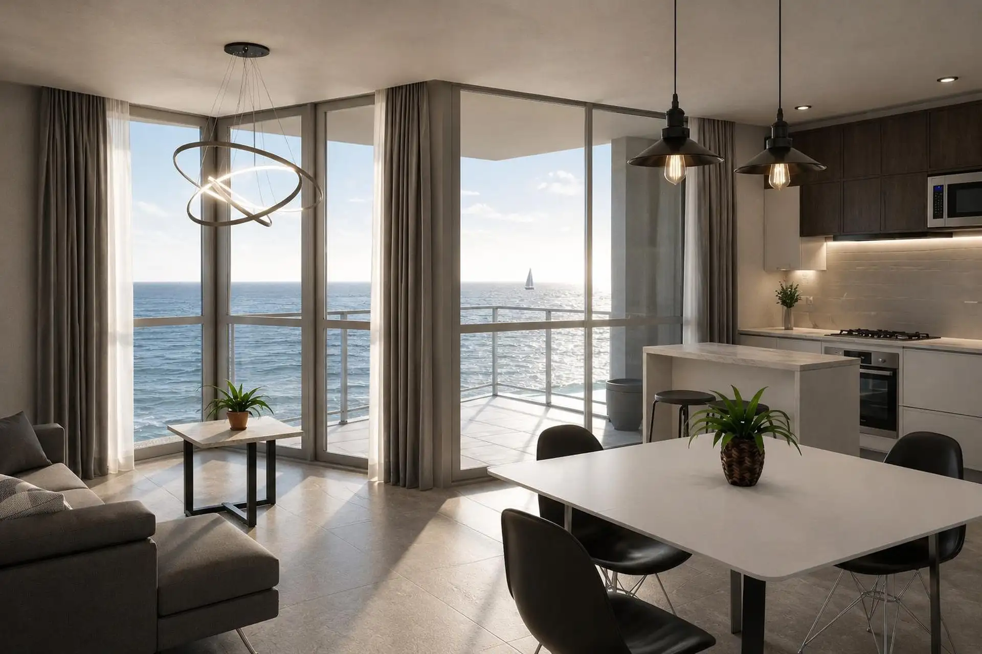 Depto 3 amb, 77m² con balcones y vistas al mar — Constitución
