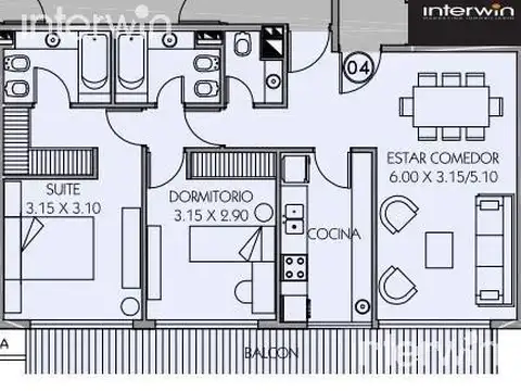 Departamento 3 ambientes con 2 baños