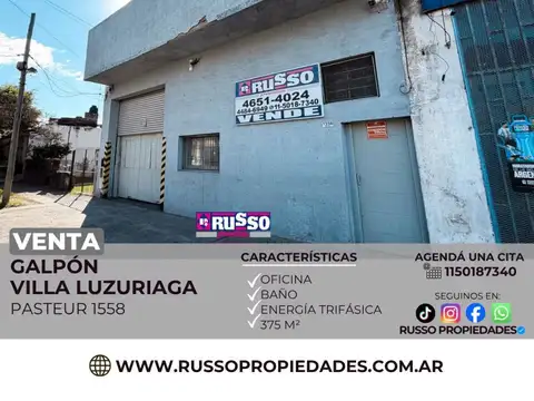 Venta galpon 375 m Villa Luzuriaga