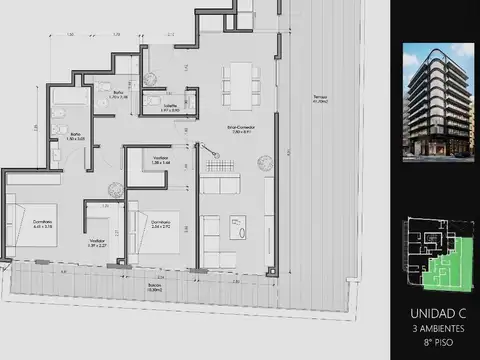 Departamento 3 ambientes con 2 baños