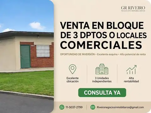 VENTA 3 DEPARTAMENTOS EN BLOQUE