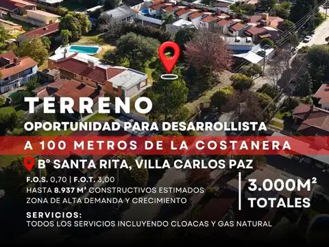 Venta Terreno Premium de 3.000 m2 En Villa Carlos Paz - Barrio Santa Rita A Metros De La Costanera