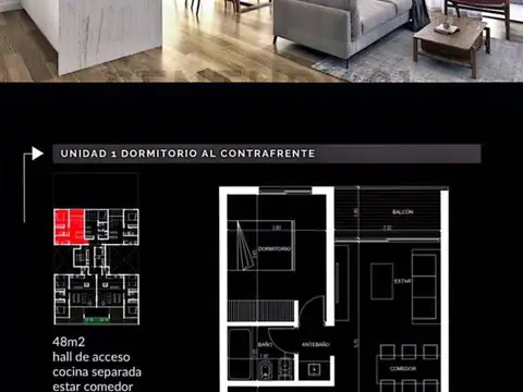 Departamento en Venta de 1 dormitorio