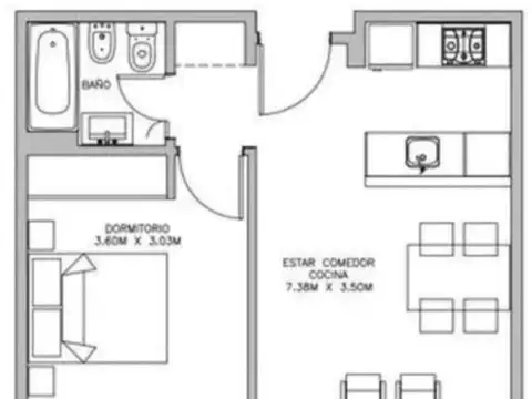 Departamento en Venta de 1 dormitorio