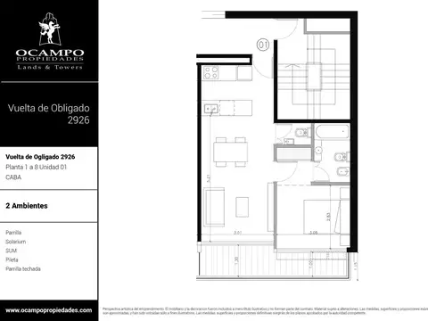 Departamento 2 Ambientes con Balcón | Baño en Suite   Toilette