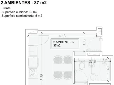 Departamento en Venta de 2 ambientes