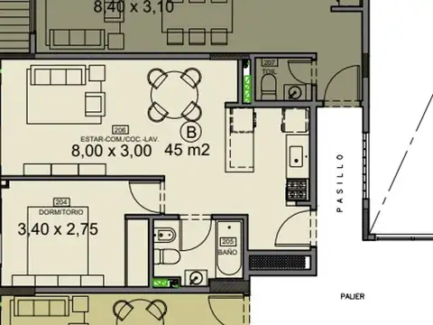 Departamento 2 ambientes con 1 baño