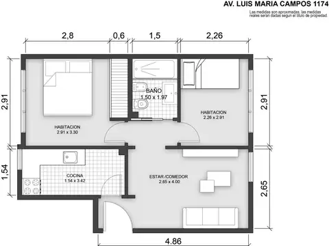 Departamento Monoambiente con 1 baño