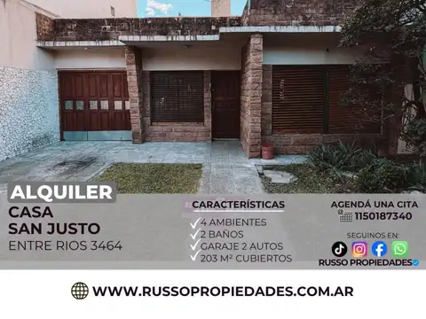 Alquiler Casa 4 Ambientes - San Justo
