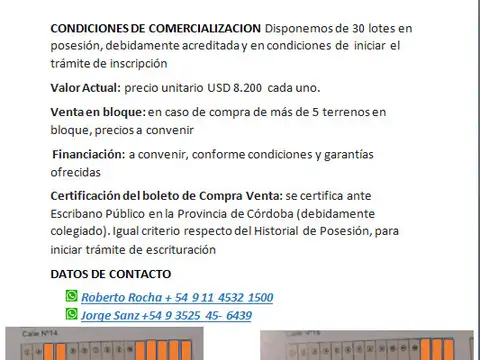 Terreno en Venta en Colonia Caroya, USD 8.200
