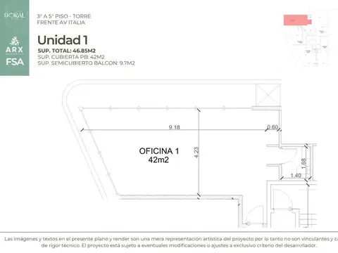 Venta en pozo oficina con balcón Doral Centro Comercial