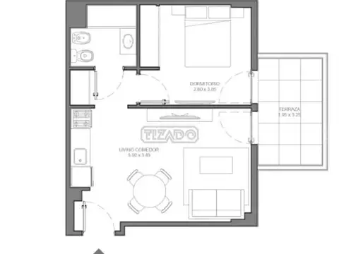 Departamento 2 ambientes con 1 baño