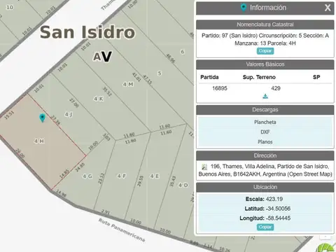 Lotes en venta en Thames y Colectora Panamericana