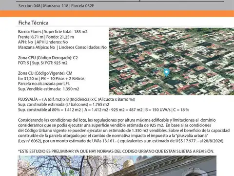 Terreno en Venta en Flores, CABA