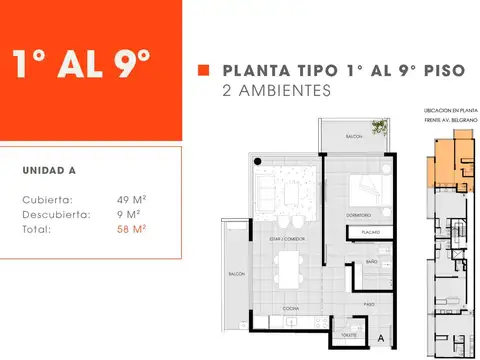 Av. Belgrano 3588 1° A - Almagro - 2 ambientes con 2 balcones en construcción