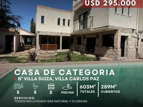 Venta Casa De Categoría 3 Dormitorios Con Piscina Y Gas Natural En Villa Suiza, Villa Carlos Paz