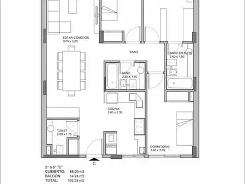 Departamento 4 ambientes con 3 baños