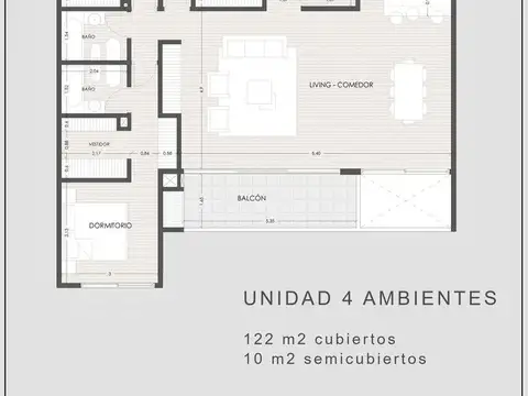 Departamento 4 ambientes con 2 baños