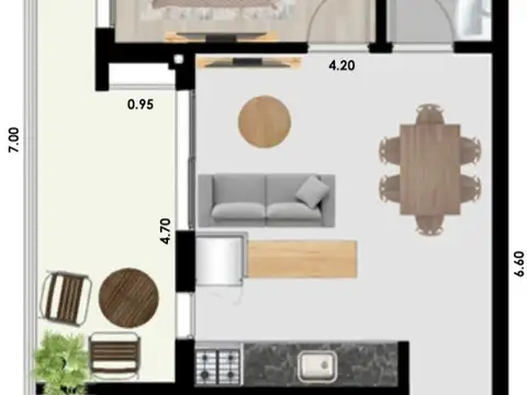 Departamento 2 ambientes con 1 baño