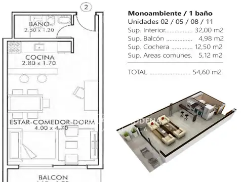Departamento en Alquiler Temporal de Monoambiente