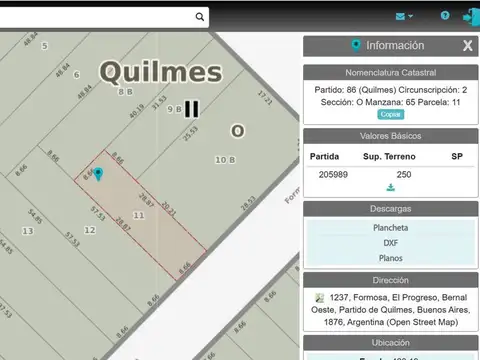 LOTE 250 MTS2 VENTA EN BERNAL OESTE 8.66X28.87