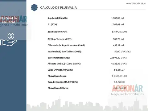 Terreno en Venta 26  mts Fondo