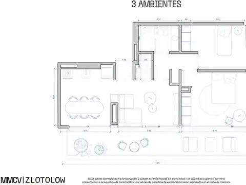 Departamento en Venta de 3 ambientes