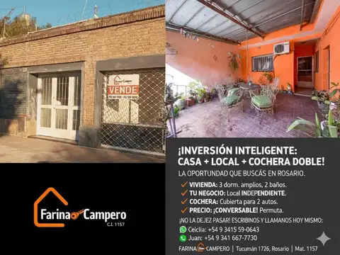 Casa 3 dormitorios con local y cochera doble