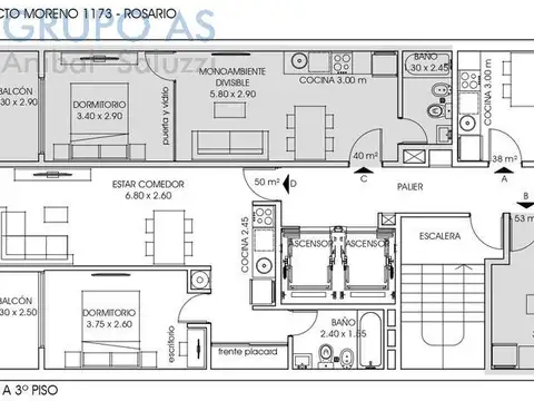 Departamento 3 ambientes con 2 baños