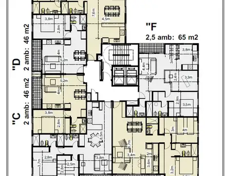 Departamento 2 ambientes con 2 baños