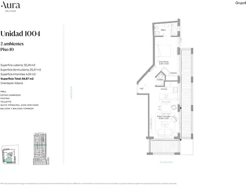 Venta departamento 2 ambientes en Olivos en pozo