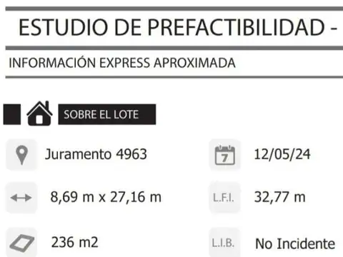 Terreno en Venta 27  mts Fondo
