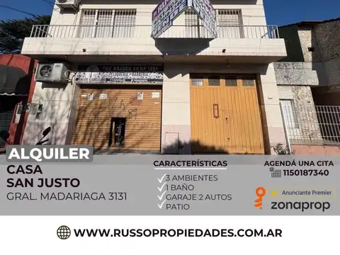 Alquiler Casa 3 Ambientes - San Justo