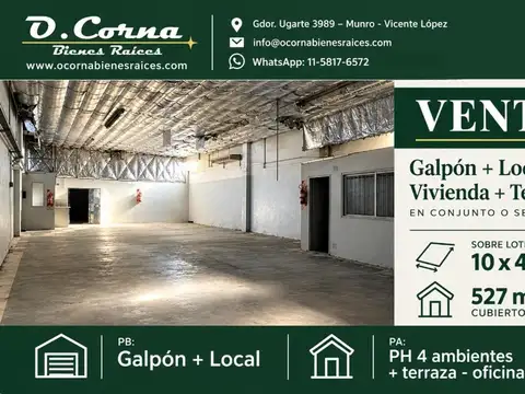 Excelente galpón con local en PB y vivienda en PA