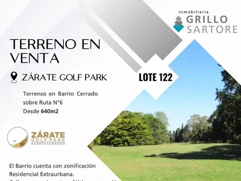 TERRENOS EN VENTA ZÁRATE GOLF PARK - LOTE 122