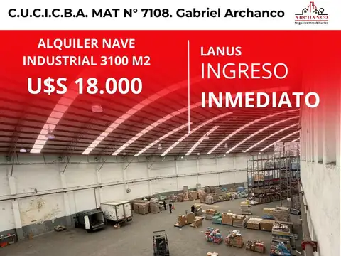 NAVE INDUSTRIAL EN ALQUILER 3100 M2 LANUS