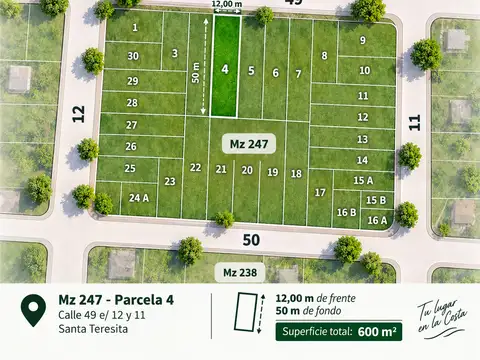Terreno en Venta en Santa Teresita, Partido de La Costa