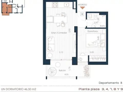 Av Francia 97 Piso 1. 1 dorm depto B