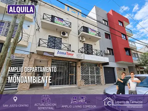 DEPARTAMENTO MONOAMBIENTE EN ALQUILER EN SAN JUSTO CENTRO. EN 2º PISO Y AL FRENTE. CON ASCENSOR Y BALCÓN.