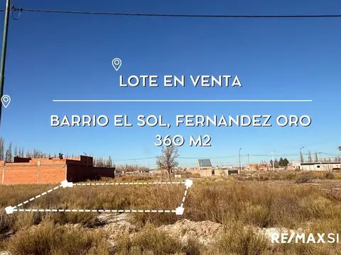 VENTA TERRENO, B° EL SOL, GENERAL FERNANDEZ ORO