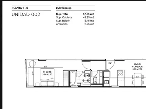 Departamento en Venta de 2 ambientes
