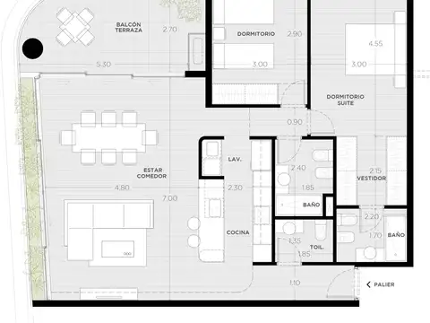 Departamento 3 ambientes con 2 baños