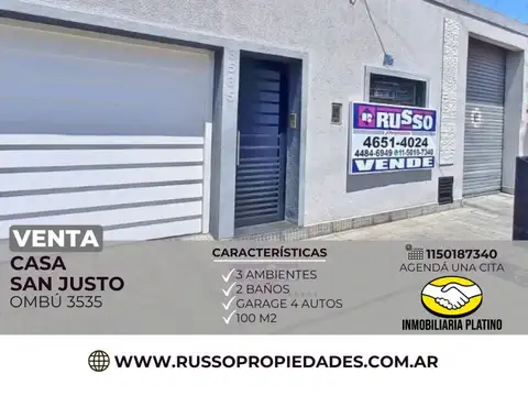 Venta Casa  3 ambientes San Justo