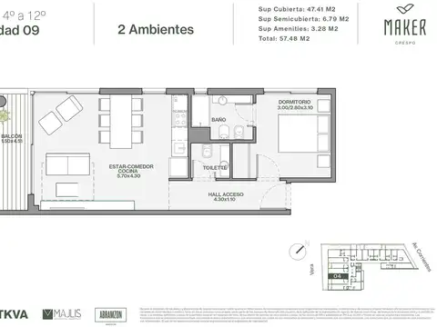 Departamento de 2 ambientes en venta en Villa Crespo