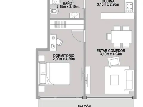 Departamento en Venta de 1 dormitorio