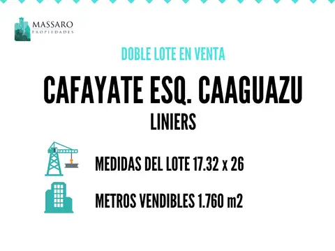Doble lote en venta en esquina, ideal constructor, Liniers.