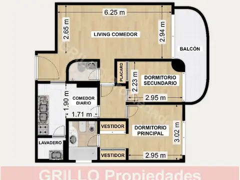 Departamento 3 ambientes con 2 baños