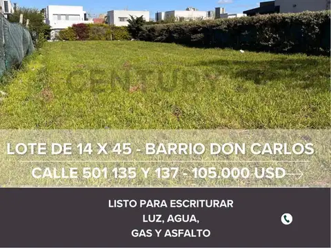 Venta lote en Barrio Don Carlos, José Hernandez, La Plata