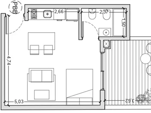 Departamento en Venta de Monoambiente